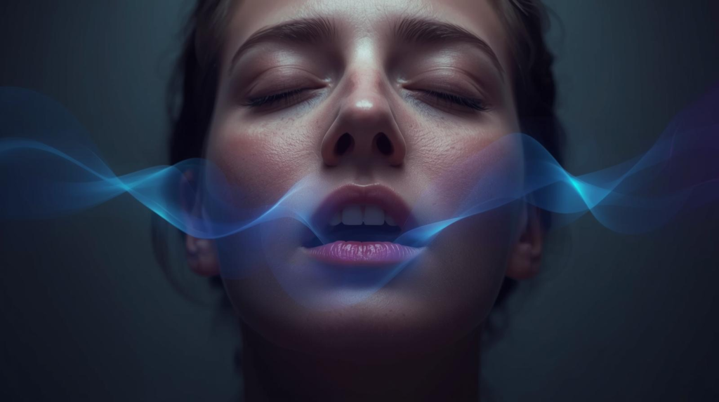Person humming to activate Vagus Nerve and promote relaxation.
